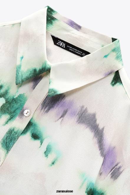 Zara vêtements P66V406 femmes chemise tie-dye multicolore
