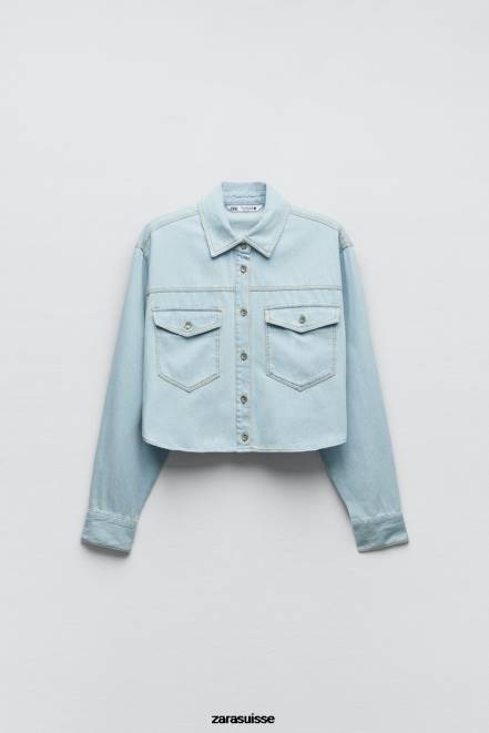 Zara vêtements P66V408 femmes chemise en jean raccourcie z1975 bleu clair