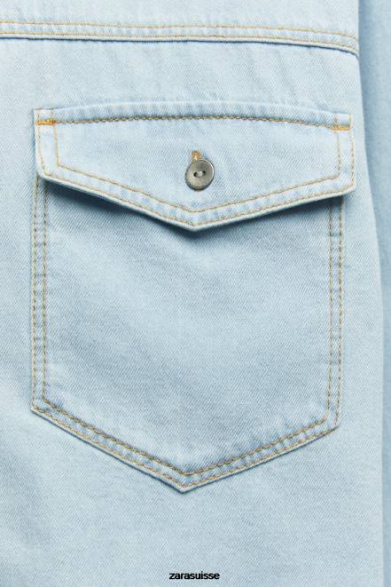 Zara vêtements P66V408 femmes chemise en jean raccourcie z1975 bleu clair