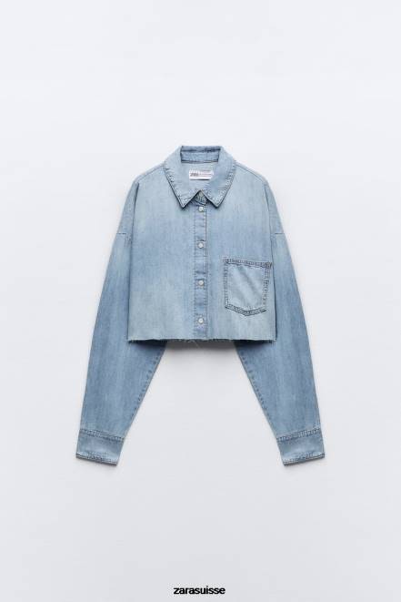 Zara vêtements P66V409 femmes chemise courte en jean trf bleu