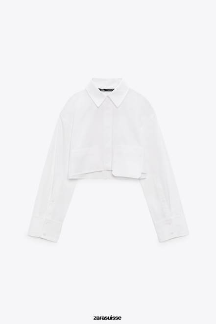 Zara vêtements P66V412 femmes chemise courte à poches blanc