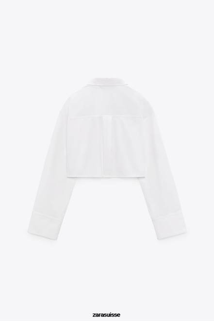 Zara vêtements P66V412 femmes chemise courte à poches blanc
