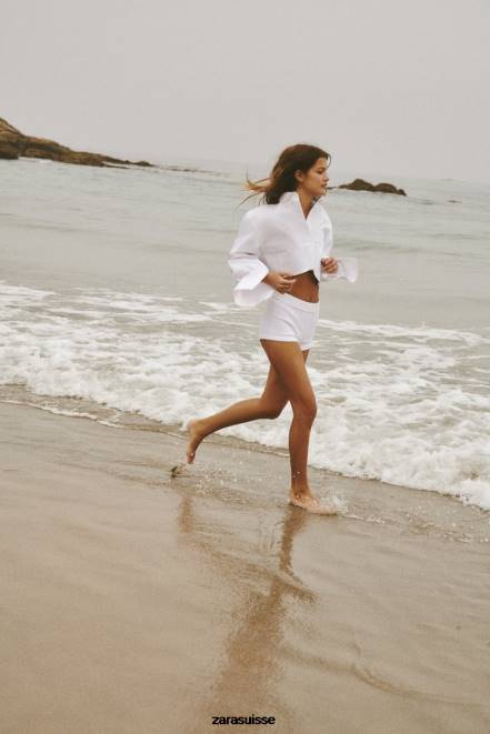 Zara vêtements P66V414 femmes chemise courte en popeline blanc