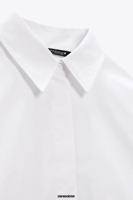 Zara vêtements P66V414 femmes chemise courte en popeline blanc