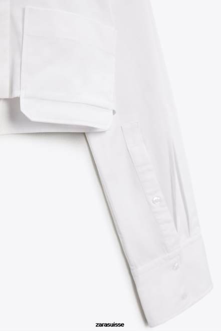 Zara vêtements P66V414 femmes chemise courte en popeline blanc