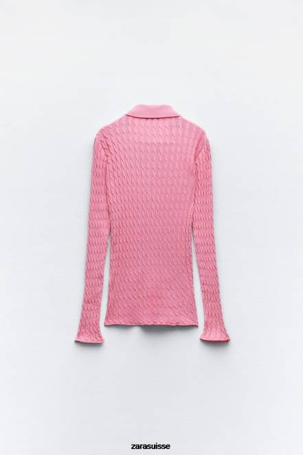 Zara vêtements P66V421 femmes chemise en maille torsadée rose clair