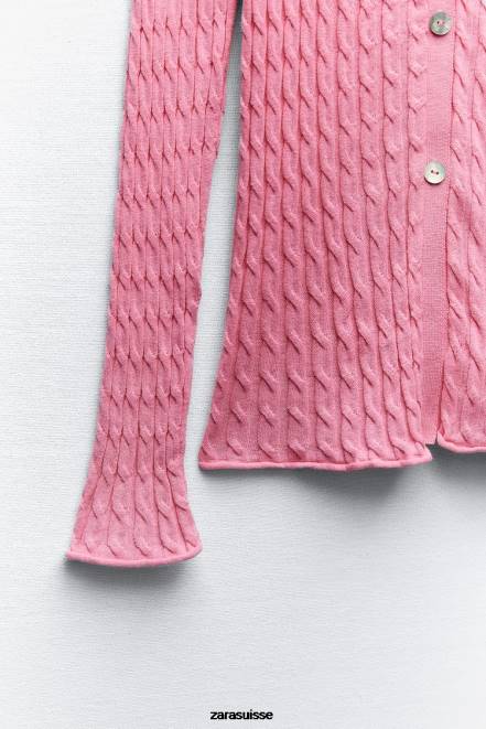 Zara vêtements P66V421 femmes chemise en maille torsadée rose clair