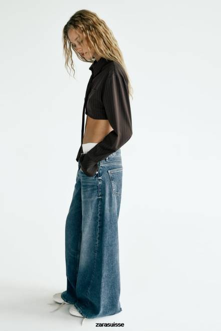 Zara vêtements P66V422 femmes chemise courte à rayures avec cravate marron/bleu