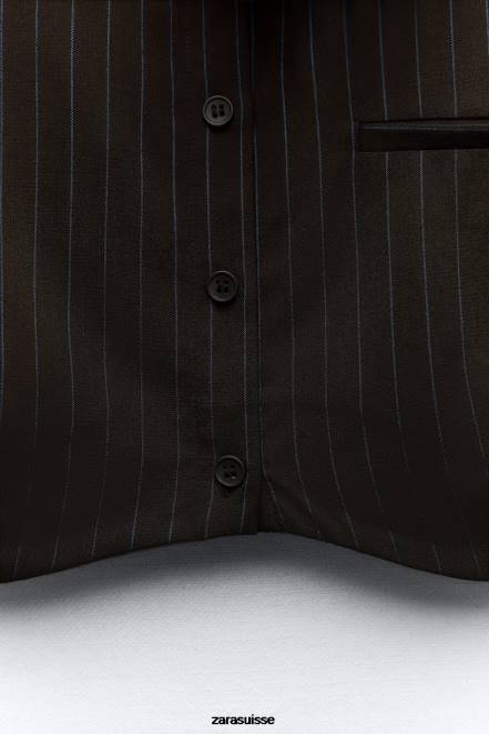 Zara vêtements P66V422 femmes chemise courte à rayures avec cravate marron/bleu