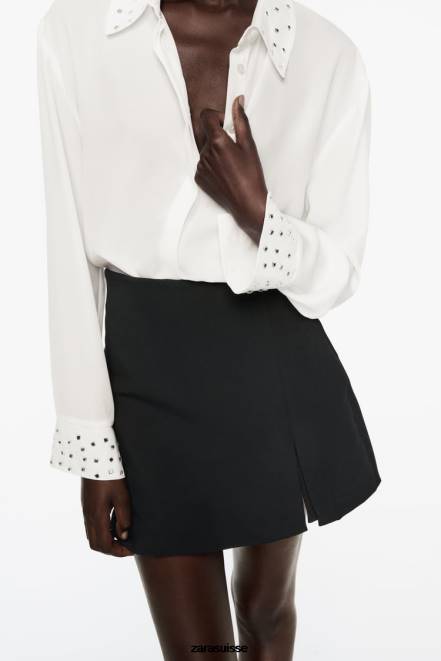 Zara vêtements P66V425 femmes chemise fluide effet miroir blanc d'huître