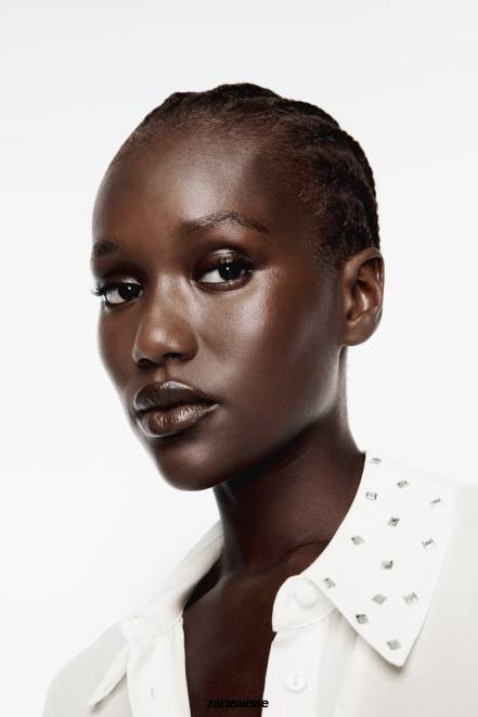 Zara vêtements P66V425 femmes chemise fluide effet miroir blanc d'huître