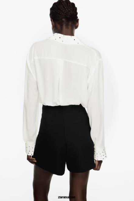 Zara vêtements P66V425 femmes chemise fluide effet miroir blanc d'huître