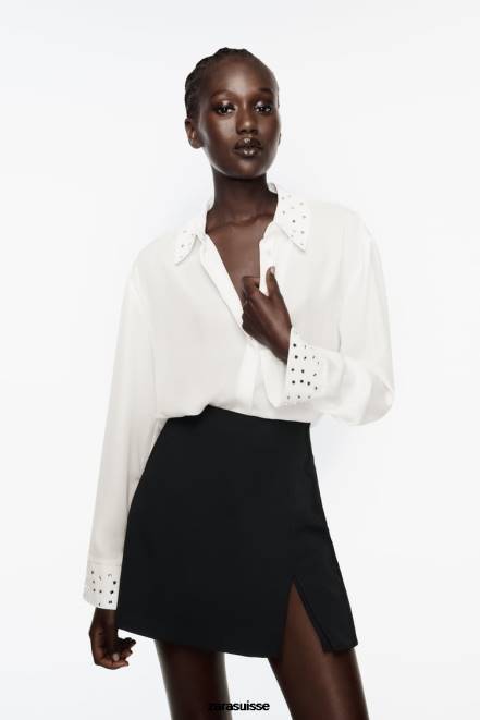 Zara vêtements P66V425 femmes chemise fluide effet miroir blanc d'huître