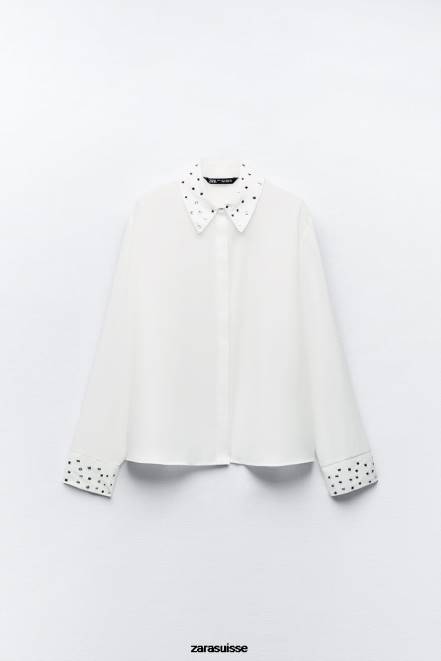 Zara vêtements P66V425 femmes chemise fluide effet miroir blanc d'huître