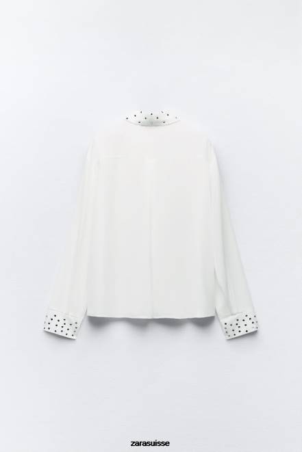 Zara vêtements P66V425 femmes chemise fluide effet miroir blanc d'huître