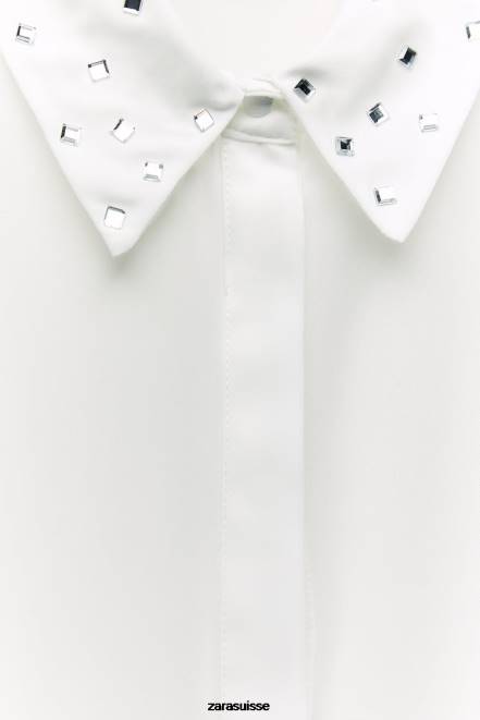 Zara vêtements P66V425 femmes chemise fluide effet miroir blanc d'huître