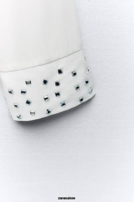 Zara vêtements P66V425 femmes chemise fluide effet miroir blanc d'huître