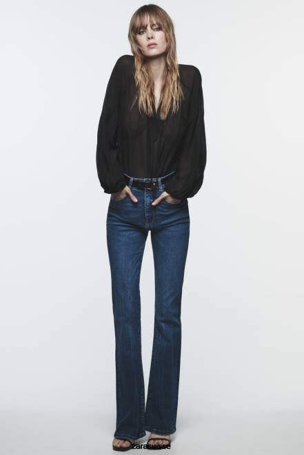 Zara vêtements P66V428 femmes blouse à manches ballon noir