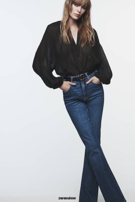 Zara vêtements P66V428 femmes blouse à manches ballon noir