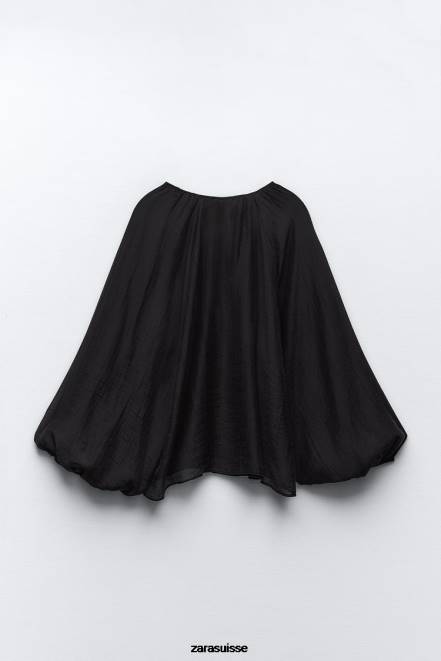 Zara vêtements P66V428 femmes blouse à manches ballon noir