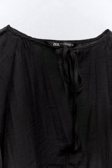 Zara vêtements P66V428 femmes blouse à manches ballon noir