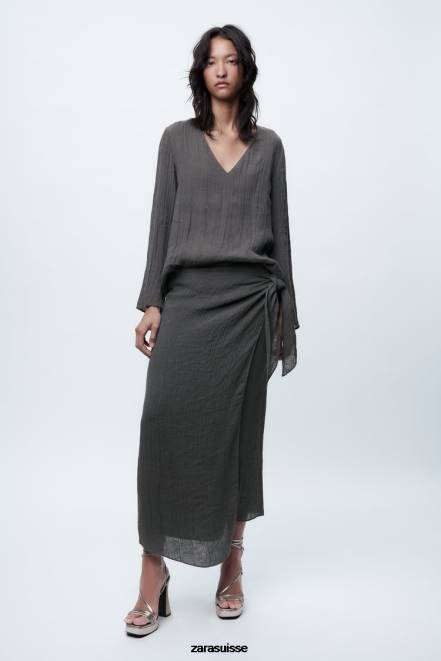 Zara vêtements P66V429 femmes chemisier en lin gris