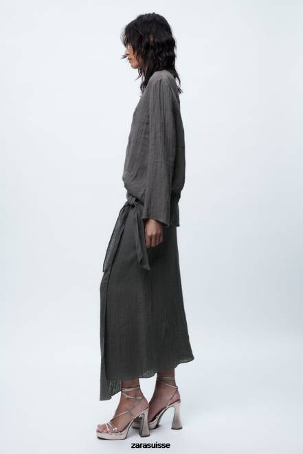 Zara vêtements P66V429 femmes chemisier en lin gris