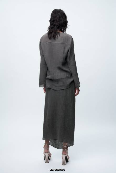 Zara vêtements P66V429 femmes chemisier en lin gris