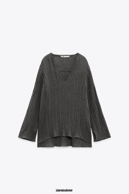 Zara vêtements P66V429 femmes chemisier en lin gris