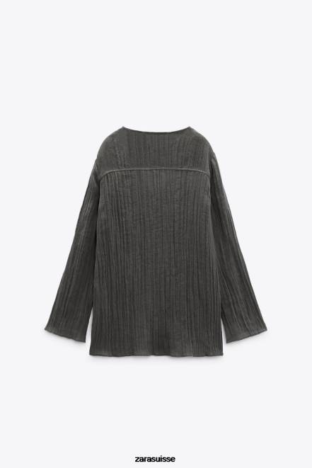 Zara vêtements P66V429 femmes chemisier en lin gris