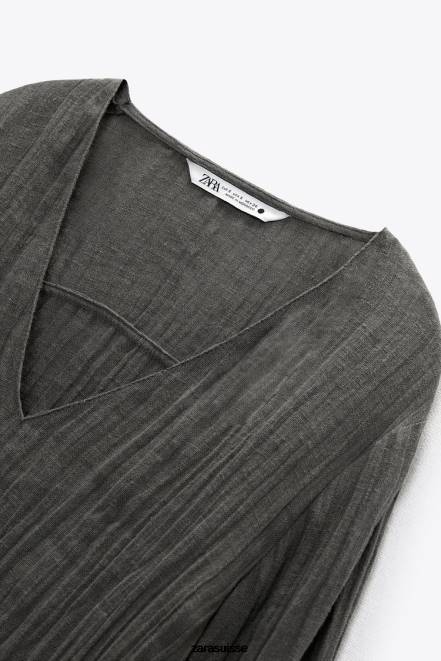 Zara vêtements P66V429 femmes chemisier en lin gris