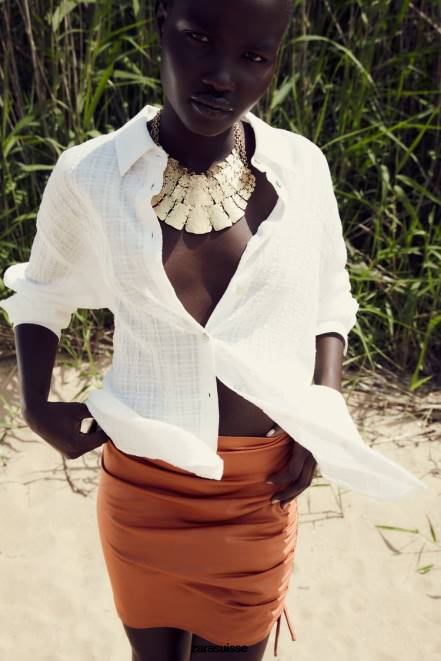 Zara vêtements P66V431 femmes chemise oversize en tissu rustique blanc