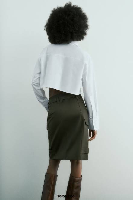 Zara vêtements P66V432 femmes chemise raccourcie en gabardine blanc