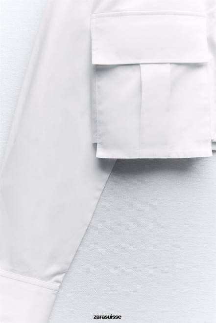 Zara vêtements P66V432 femmes chemise raccourcie en gabardine blanc