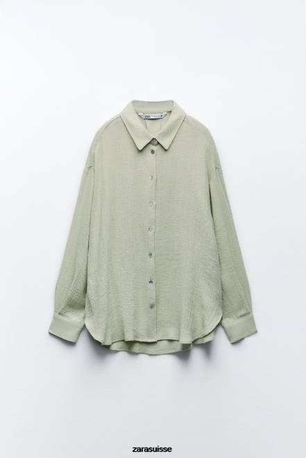 Zara vêtements P66V433 femmes chemise oversize en lin vert clair