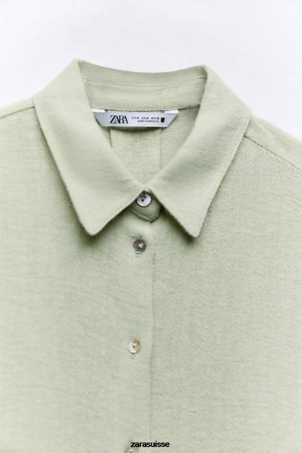Zara vêtements P66V433 femmes chemise oversize en lin vert clair