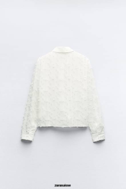 Zara vêtements P66V437 femmes chemise effilochée blanc