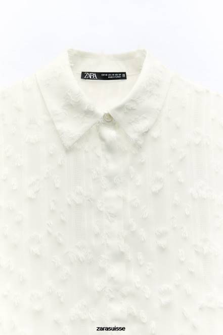 Zara vêtements P66V437 femmes chemise effilochée blanc