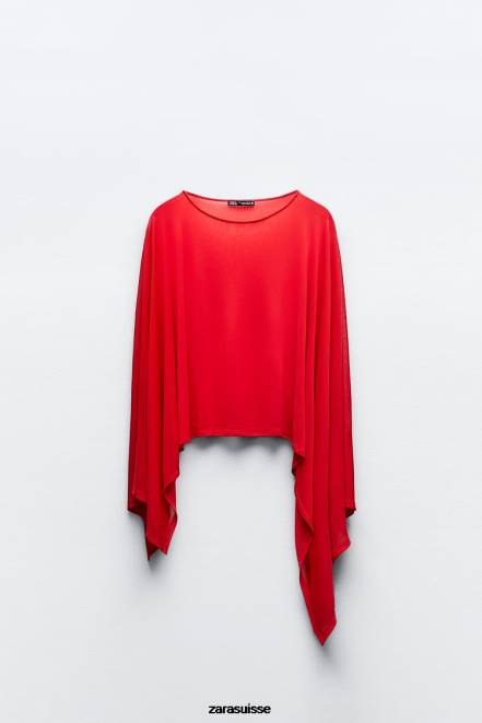 Zara vêtements P66V438 femmes cape asymétrique fluide rouge