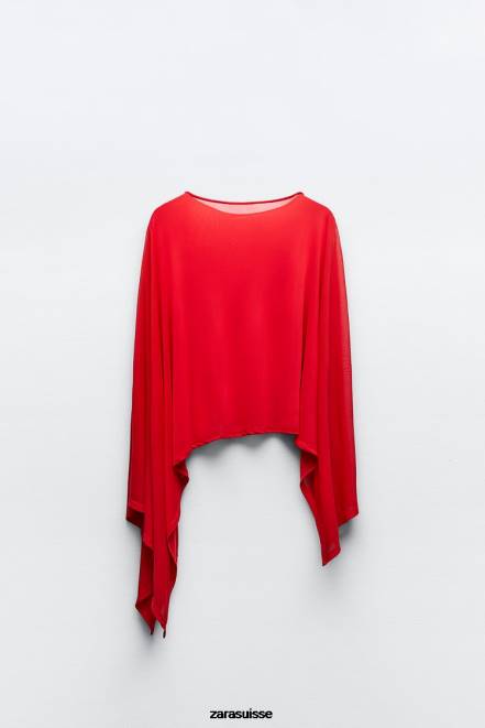 Zara vêtements P66V438 femmes cape asymétrique fluide rouge