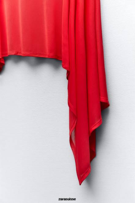 Zara vêtements P66V438 femmes cape asymétrique fluide rouge