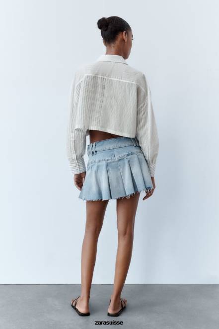 Zara vêtements P66V440 femmes chemise courte à rayures noir blanc