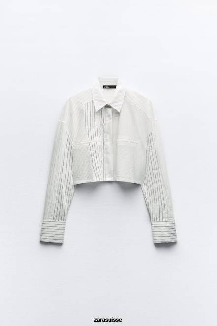Zara vêtements P66V440 femmes chemise courte à rayures noir blanc