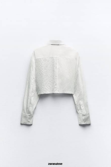 Zara vêtements P66V440 femmes chemise courte à rayures noir blanc