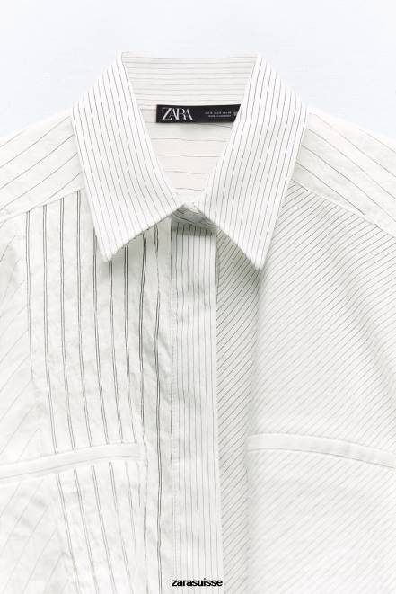 Zara vêtements P66V440 femmes chemise courte à rayures noir blanc