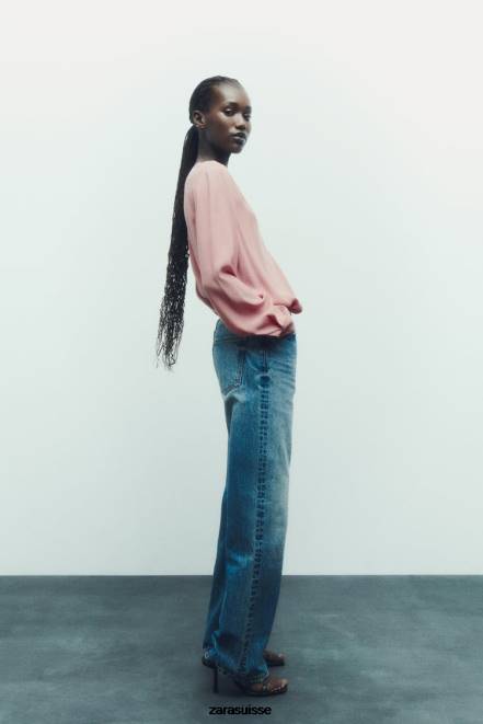 Zara vêtements P66V441 femmes chemisier avec boutons dorés rose