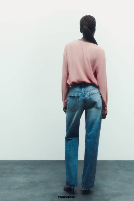 Zara vêtements P66V441 femmes chemisier avec boutons dorés rose