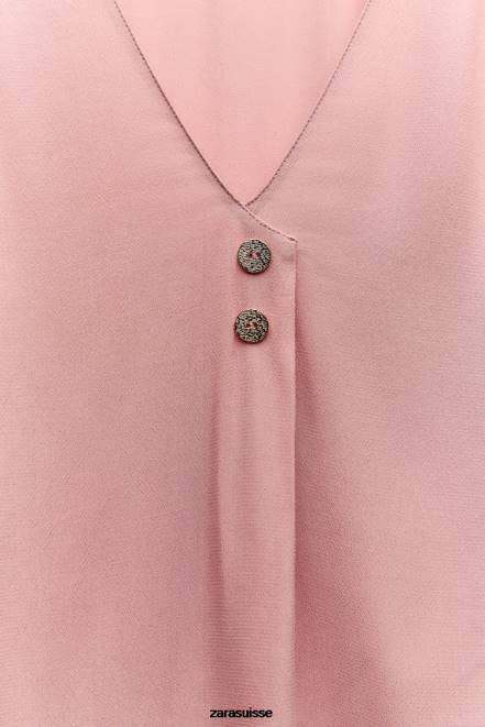 Zara vêtements P66V441 femmes chemisier avec boutons dorés rose