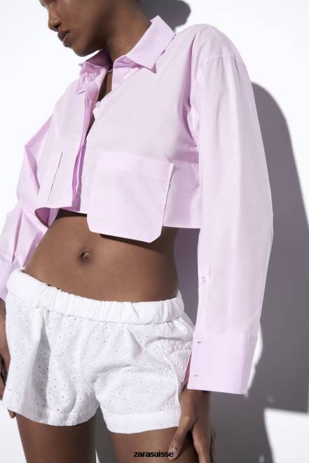 Zara vêtements P66V442 femmes chemise courte en popeline mauve clair
