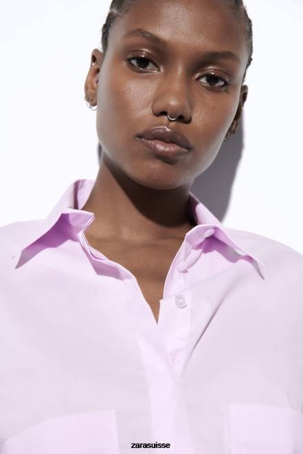 Zara vêtements P66V442 femmes chemise courte en popeline mauve clair